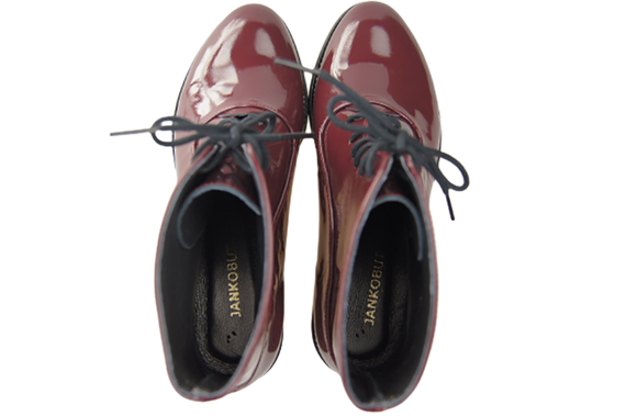 Obuwie Botki Damskie Bordo Lakierowane Wiosna/Jesień skóra naturalna 155 L ElitaBut