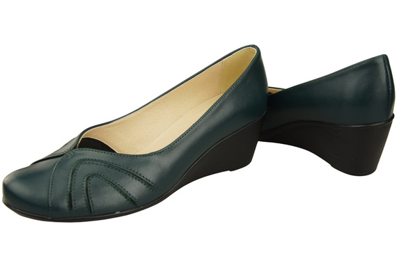 Buty na Koturnie Malachitowe Czółenka Damskie z Naturalnej Skóry 828 ElitaBut