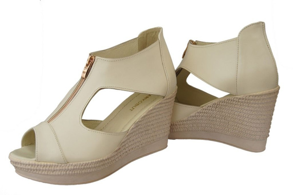 Obuwie Sandały Damskie Koturna skóra naturalna Beżowe 993 ElitaBut