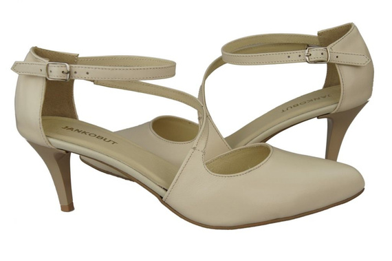 Obuwie Damskie Sandały Niska Szpilka skóra naturalna Beżowe 990 ElitaBut