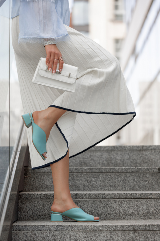 Obuwie Damskie Klapki Na Obcasie Turkusowe Skóra naturalna 210 ElitaBut