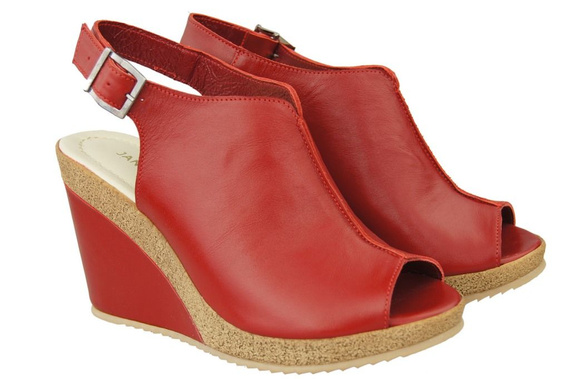 Obuwie Sandały Damskie Koturna skóra naturalna Czerwone 992 ElitaBut