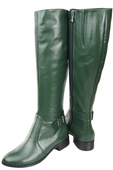 Skórzane Kozaki Damskie Szmaragdowa Zieleń Ocieplane Oficerki, Płaskie 225 ElitaBut