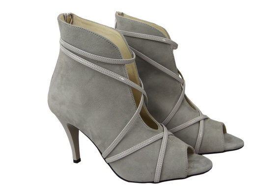 Obuwie Botki Damskie Peep Toe Skóra Naturalna Zamszowa Popielate 107 ElitaBut
