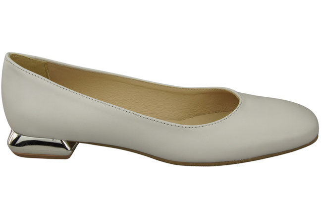 Płaskie Obuwie Damskie Czółenka Białe Ozdobny Obcas Skóra naturalna 209 ElitaBut