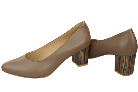 Obuwie Damskie Czółenka Cappuccino Skóra naturalna z Ozdobnym Obcasem 157 ElitaBut