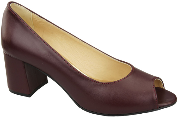 Obuwie Damskie Czółenka PEEP TOE Bordowe Skóra naturalna z Powleczonym Obcasem 192 ElitaBut